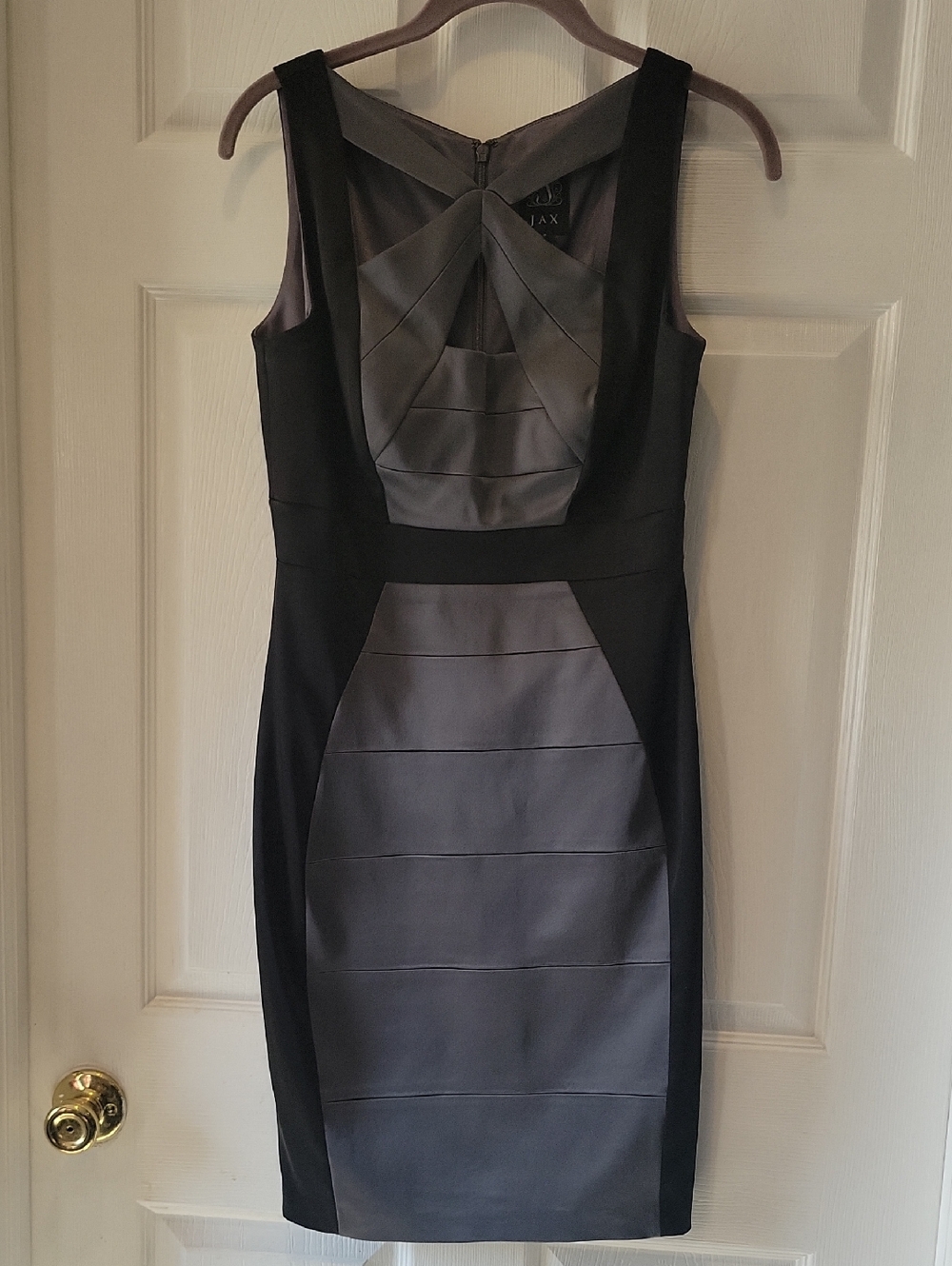 Jax Black and Gray Paneled Midi Sheath Dress